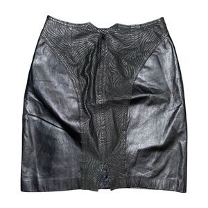 VTG Bermans Black Leather Mini Skirt Sz 8 Pencil A-Line 90s Grunge Y2K Animal